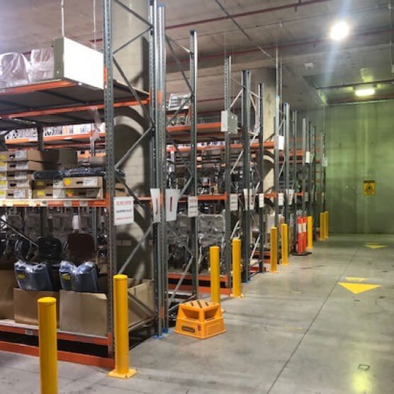 Warehouse shelves with medical equipment, home health devices and other supplies